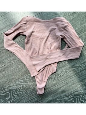 The Line by K Long-Sleeve Ribbed Bodysuit in Dusty Rose